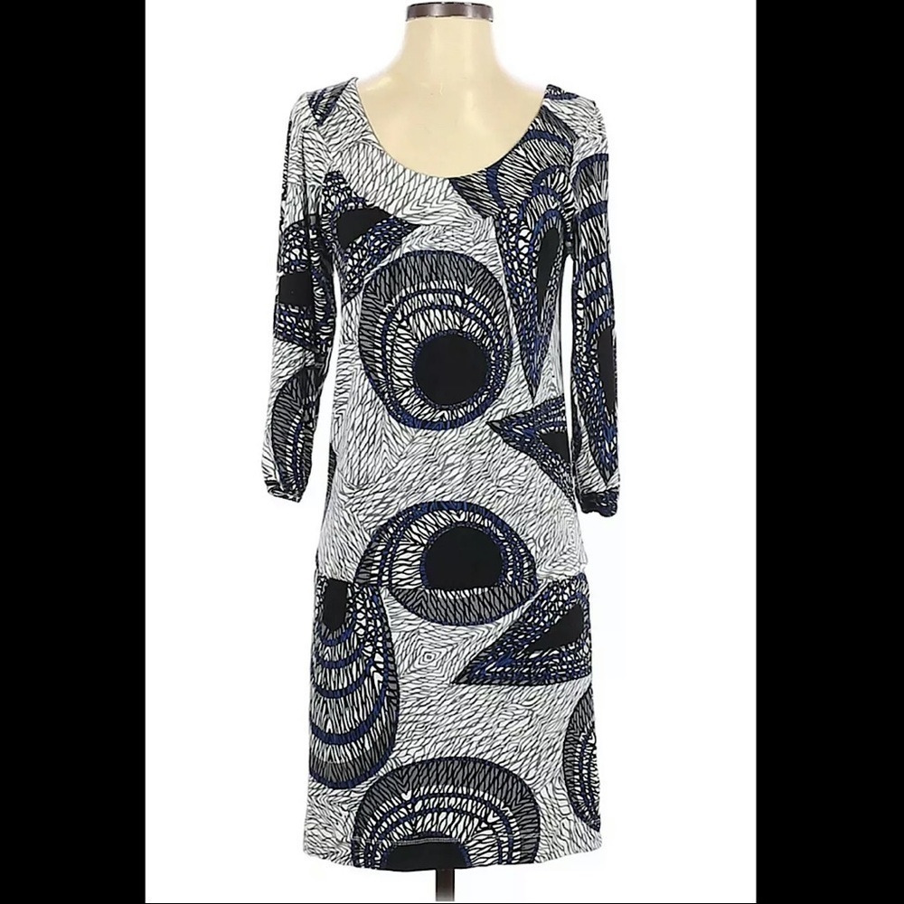BCBGMaxazria Black Blue Geometric Circles Dress